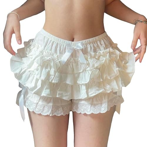 Acrawnni Y2k Damen-Shorts, Lolita, mehrlagige Pumphose, süße Rüschen, Spitzenbesatz, Kürbishose, elastische Taille, Mini-Shorts, Unterwäsche - Image 1