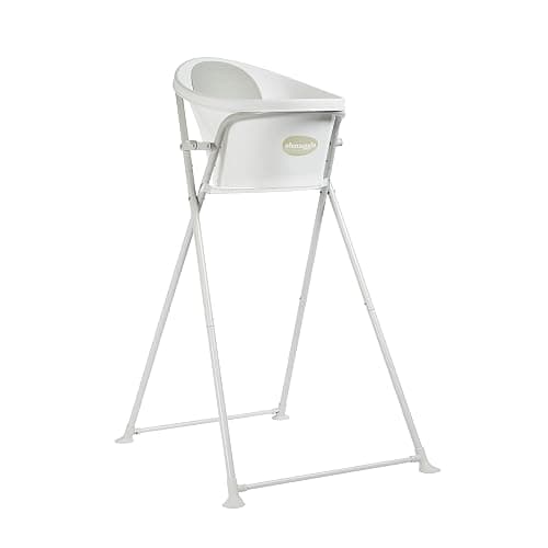 Shnuggle Newborn Baby Bath | Built in Support Bump and Soft Backrest | Suitable from Newborn | Bath Seat Support Includes Plug | White with Grey backrest & New Folding Bath Stand thumbnail 7