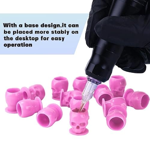 OFEYLE Tattoo Ink Caps Disposable Skull Tattoo Ink Cups Plastic Ink Caps for Tattooing Makeup Pigment Ink Cups Tattoo Ink Holder Tattoo Supplies and Equipment, Tattoo Accessories (Pink-50PCS) thumbnail 4