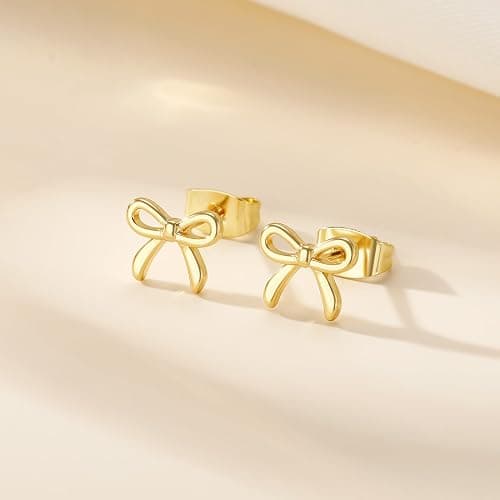 JIAOGE Easter Gifts for Kids Teen Girls - Gold Earrings for Women Girls Bow Earring Jewelry Huggie Hoop Stud Earrings Hypoallergenic CZ Pearl Drop Bow Earring Gifts for Girls Wedding Birthday Gifts thumbnail 7