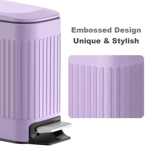 TrashAid Slim Bathroom Trash Can with Lid Soft Close, 6 Liter/1.6 Gallon Stainless Steel Small Garbage Can with Removable Inner Bucket, Step Pedal, Slim Wastebasket for Toilet, Office, Bedroom, Purple thumbnail 3