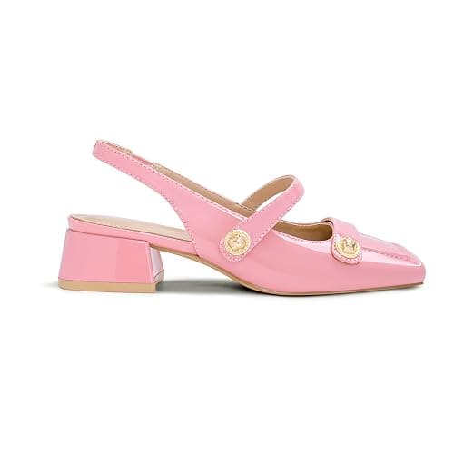 Slingback Mary Jane Heels for Women Low Block Heel Closed Square Toe Pump Shoes Heels Classic Daily Office Dressy Shoes - Image 1