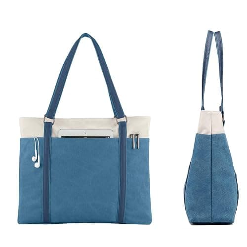 Women Laptop Tote Bag for Work Lightweight Splice Canvas 15.6 Inch Handbag Purse thumbnail 6
