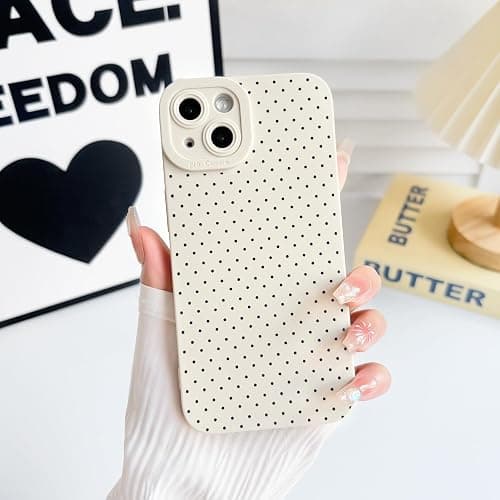 NITITOP Compatible with iPhone 15 Case Cute Aesthetic Little Polka Dots Pattern Design for Women Men Girls Soft TPU Shockproof Stylish Full Camera Protective Phone Cover - White Black thumbnail 5