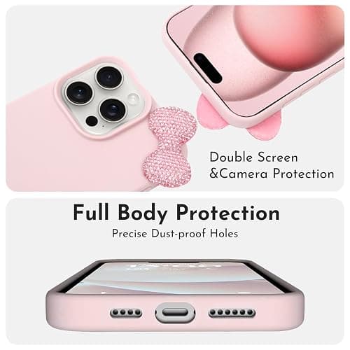 zcvbjek Cute Case for iPhone 15 Plus 6.7" with HD Screen Protector, Pink Glitter Rhinestone Bow Phone Cases, Soft Silicone Shockproof Protective Phone Cover for Women Girls & Girls Kids thumbnail 2