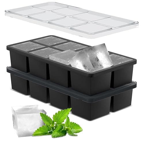 Samuelworld Large Ice Cube Tray: 2024 Upgraded Silicone Square Ice Cube Mold For Whiskey, New Upgraded 2 Inch Large Cubed Ice Trays for Cocktail, Big Cube Ice Maker Mold (2 Pack, Black) - Image 1