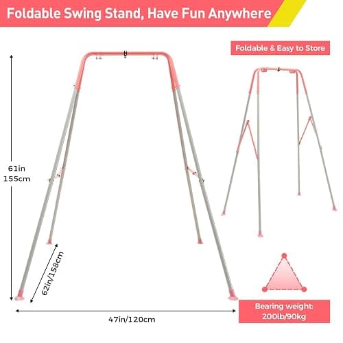 FUNLIO Foldable Swing Stand for Kids with 4 Sandbags, Heavy Duty Metal A-Frame Indoor/Outdoor for Backyard, Suitable Most Toddler/Baby Jumper/Hammock Chair - Pink thumbnail 2
