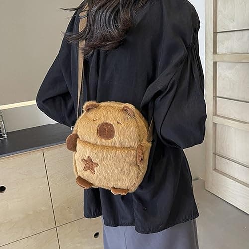 Fjlitx Cute Capybara Backpack Plush Capybara Crossbody Bag Cartoon Capybara Purse with Zipper Capybara Shoulder Bag Handbag for Girls thumbnail 4