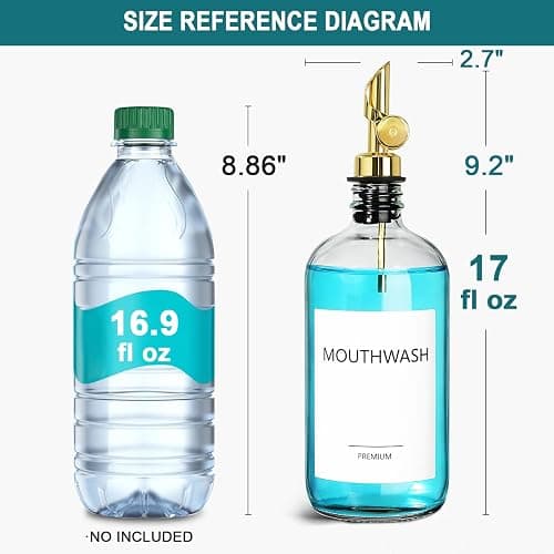 TOLDATLI Mouthwash Dispenser for Bathroom, 1 Pack Glass Mouth Wash Container with Cup, 17 Fl Oz Mouthwash Decanter Bottle Set, Refillable Mouthwash Pump Dispenser thumbnail 2