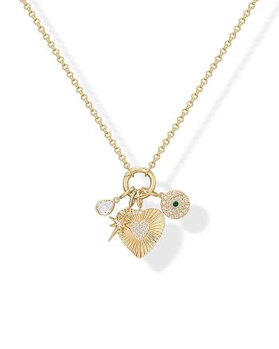 PAVOI 14K Gold Plated Cluster Toggle Pendant Heart Charm Necklace for Women - Chain Heart, Star, Gemstone Evil Eye, Teardrop Cubic Zirconia Pendant Gold Charms Necklaces - Image 1
