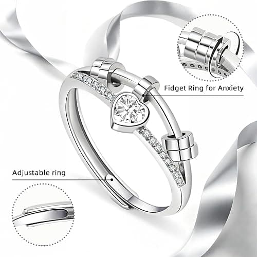 GAZIL Adjustable Double-Layer Spinner Fidget Ring, Silver Anxiety Ring for Women with Cubic Zirconia, Rotatable Stress Relief Jewelry Valentine’s Day Gift for Girls and Women thumbnail 2