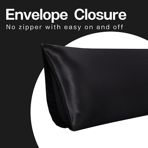 MR&HM Satin Body Pillow Cover, Soft and Breathable Body Pillow Case with Envelope Closure, Cooling and Silky Long Pillowcase for Hair and Skin,Grey (20x54, Black) thumbnail 7