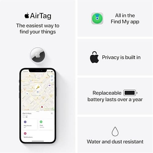Apple AirTag (1st Generation) - 4 Pack. Keep Track of and find Your Keys, Wallet, Luggage, Backpack, and More. Simple one-tap Set up with iPhone or iPad, Bluetooth thumbnail 6