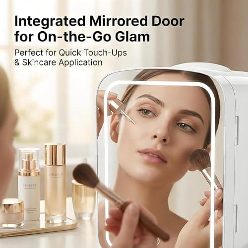Lispin 4L Mini Skincare Refrigerator with Dimmable LED Mirror, Portable Beauty Refrigerator, Makeup Personal Fridge with Cooler for Bedroom, Office and Car (White-DL-4L-C) thumbnail 2