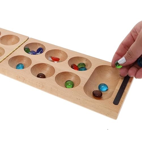 WE Games Solid Wood Folding Mancala Board Game - 18 in., Travel Games for Adults, Home Decor, Living Room Decor, Birthday Gifts, Table Games thumbnail 2