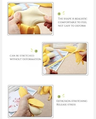 Dhjrefhhd 1Pcs Banana Squeeze Prop Fake Banana Stretchy Fidget Tool Novelty Stress Relief Funny Peeled Fake Banana Fruit Stress Tool Halloween Christmas Party April Fool's Day Decorate thumbnail 3