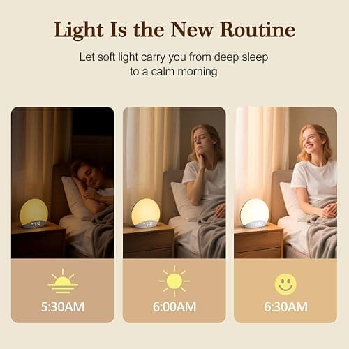 REACHER Sound Machine Sunrise Alarm Clock with Night Light, 26 Nature Inspired Sleep Sounds, 0-100% Dimmable Clock, Sunrise Lamp, Wake Up Light, Brown/Pink/White Noise Machine for Babys, Adults, Kids thumbnail 3