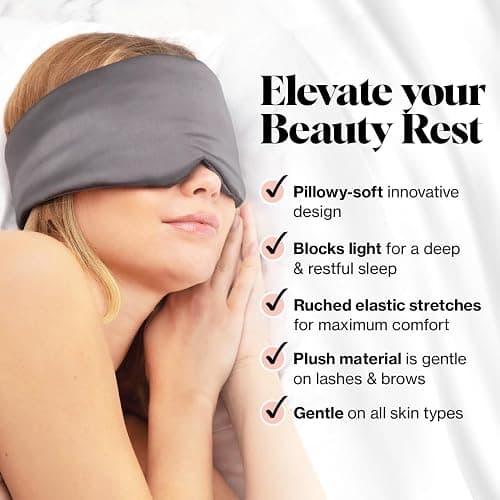 Kitsch Satin Sleep Mask - Eye Masks for Sleep, Softer Than Silk Satin Sleeping Mask Blindfold and Sleep Masks for Women and Men, Eye Care Travel Essentials - Charcoal Black thumbnail 4