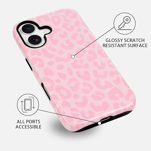 NITITOP Compatible with iPhone 17 Case Magnetic Compatible with MagSafe Cute Leopard Amber Aesthetic Tortoise Design for Women Men Girls Soft TPU Shockproof Protective Cover - Pink thumbnail 5