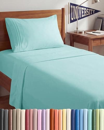 Twin XL 3 Piece Sheet Set - College Dorm Room Essentials - Spa Blue | Deep Pocket Bed Sheets for Women, Men, Teens & Students, Soft, Cooling, Breathable & Wrinkle Free, Oeko-Tex Bed Sheet Set - Image 1