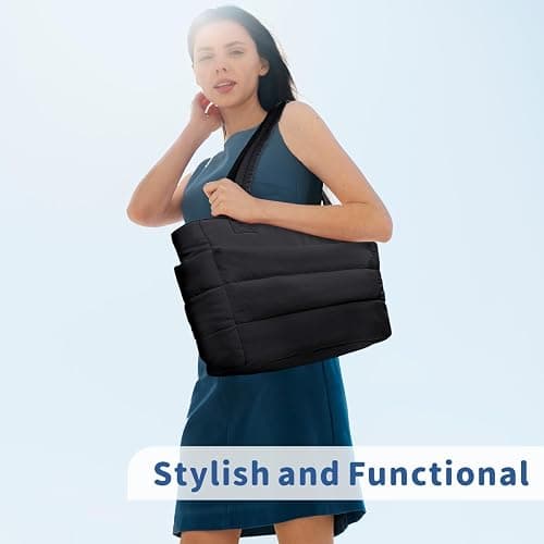 TOPDesign Puffer Tote Bag for Women, Lightweight Puffy Handbag with Compartments, Quilted Shoulder Bag for Work, Travel, Gym thumbnail 3