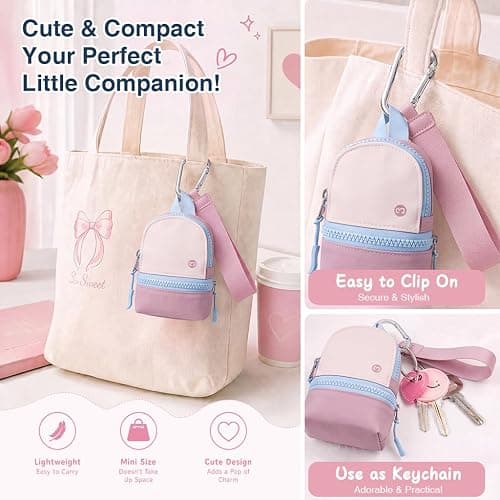 Babysun Mini Backpack Keychain Wristlet Pouch Small Change Coin Purse Cute Zipper Wallet With 3 RFID Card Slots For Women/Men Airpods Cosmetics thumbnail 5