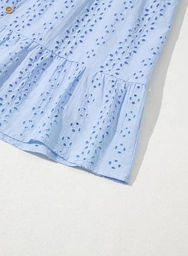 DOKOTOO KIDS Girls Summer Dress Casual Puff Sleeve A-line Button Down Eyelet Midi Dress 6-15 Years thumbnail 6