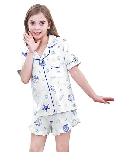 Umeyda Girls Pajamas Set Ruffle Soft Button-Down Sleepwea Nightwear 2Pjs Set Loungewear,5-14 Years thumbnail 5