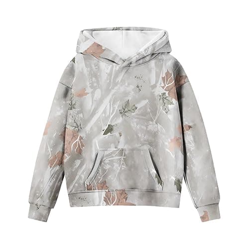Camo Hoodie Kids Cute Hoodies Maple Leaf Print Oversized Drop Shoulder Fleece Hooded Sweatshirt Pullover With Pocket thumbnail 2