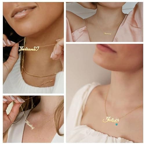 Custom Name Necklace Gold Plated Personalized Nameplate Jewelry Customized Gift for Women thumbnail 2