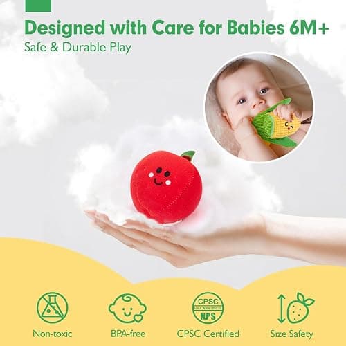 hahaland Baby Sensory Toys - 16 PCS My First Fruit Vegetable Color Sorting Play Food with Crinkle, Rattle, Baby Toys 6-12 Months Montessori Toys for 1 Year Old Boy Girl Gifts Toddler Stocking Stuffers thumbnail 5