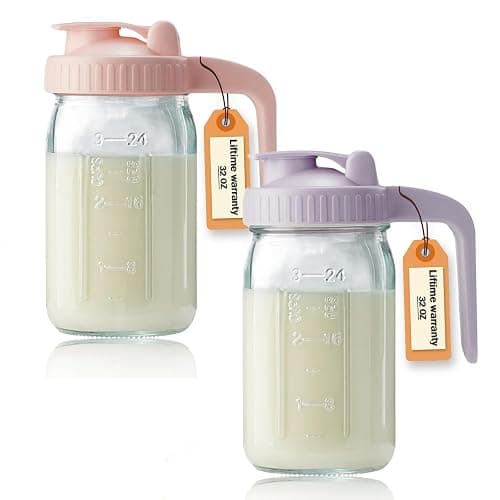 32oz Glass Pitcher with Lid & V-shaped Pour Spout - 1 Quart Double Leak Proof, Creamer Container for Sun Tea, Juice, Cold Brew Coffee, Breastmilk Storage Container - Image 1