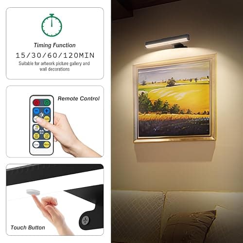 4Pack Wireless Picture Light with Remote,Battery Operated Wall Sconces for Wall Decor,3 Color Timer&Dimmable Paintings Light LED Art Display Lamp Picture Frame Light for Artwork Posters Gallery-Black thumbnail 4