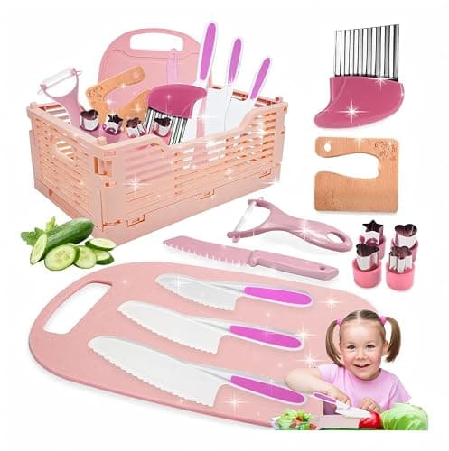 Montessori Kitchen Tools Set for Kids - 13 Piece Cooking & Baking Kit with Child-Safe Knives & Slicers for Ages 2-8 Years - Gift for Boys & Girls - Image 1