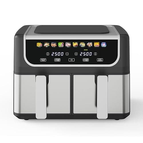 NEWBULIG Dual Air Fryer with 2 Baskets 9.5 QT, 10 in 1 Large Air Fryers with Ceramic Crisper Plate, Match Cook, Sync Finish, Shake Reminder, 80-450°F Wide Temp, Roast, Defrost, Dehydrate, Bake, Black - Image 1