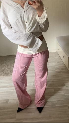 Pivanzore Fold Over Yoga Pants for Women Low Rise Wide Leg Leggings Sweatpants Y2k Cozy Stretchy Foldover Lounge Pants thumbnail 5