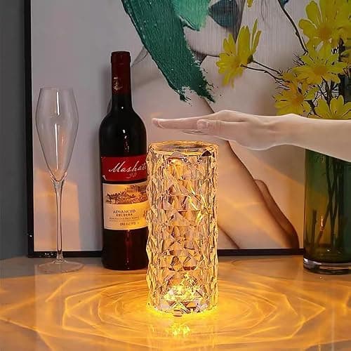 Portable Crystal Table Lamp, 3-Color Touch Control Rechargeable Night Light, Bedside & Desk Lamp for Bedroom, Living Room, Kitchen & Dining Room (3-Color Rose) thumbnail 8