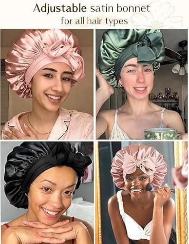 YANIBEST Adjustable Satin Bonnet for Sleeping Women Double Layer Hair Wrap Reduce Friction Prevent Frizz Natural Curly Hair thumbnail 5