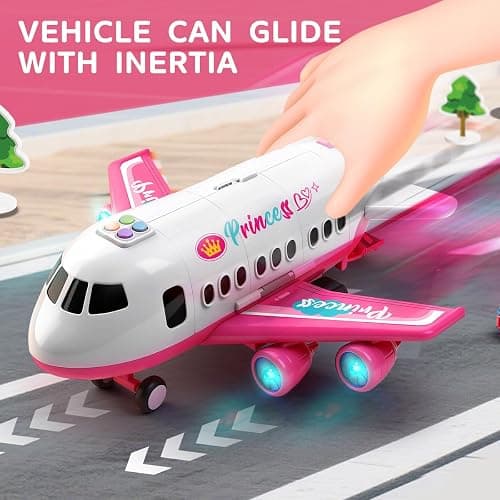 Pink Airplane Toy with Princess Cars and Play Mat,Plane with Lights and Sounds for 2 3 4 5 6 7 Year Old Toddler Girls,Birthday Gift Idea for Kids thumbnail 6