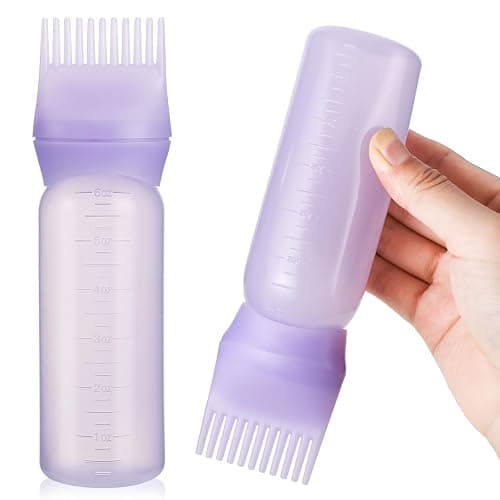 Pimoys Root Comb Applicator Bottle 6 Ounce, Oil Applicator for Hair Dye, Hair Oiling Bottle Brush with Graduated Scale, Purple - Image 1