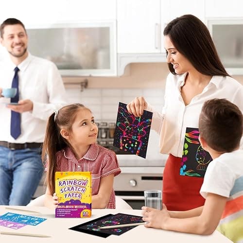 FUNNYB&G Rainbow Scratch Paper Art for Kids - 100 Pcs Magic Rainbow Scratch Paper Off Set Scratch Easter Crafts Arts Supplies Kits Pads Sheets for Party Games Halloween Christmas Birthday Gifts thumbnail 5