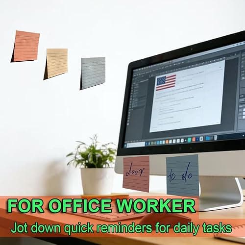 (24 Pack) Lined Sticky Notes 3x3 in,Vintage Notepads with Lines | Ruled Stickies,Super Sticking Power,Office School Memo Note Pads,Post on Windows Doors,Recyclable,Easy to Write on thumbnail 7