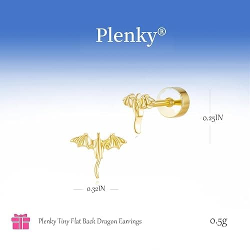 Plenky Flat Back Earrings - 14k Gold Plated Coconut Tree,Baseball Dinosaur,Dragon,Pterosaur,Cowboy Boot,Shark,Earrings for Women Gifts thumbnail 5
