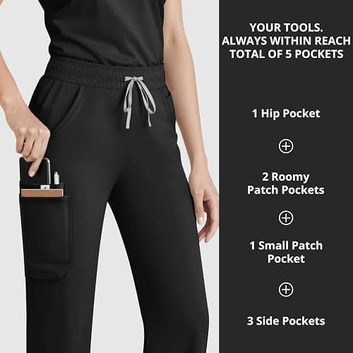 Dvoliaw Women's Sleeveless Scrub Set,9-Pocket Straight Leg, Yoga Waist | Stand-up collar top, straight leg pants w/ side slits. Soft stretch knit. Yoga waist. Wrinkle-free. For nurses/docs/vets. thumbnail 5