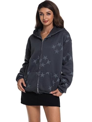 Tuislay Women Star Graphic Zip Up Hoodies Y2k for Teen Girls Oversized Streetwear E-Girl 90s Baggy Grunge Sweatshirt Jacket thumbnail 4