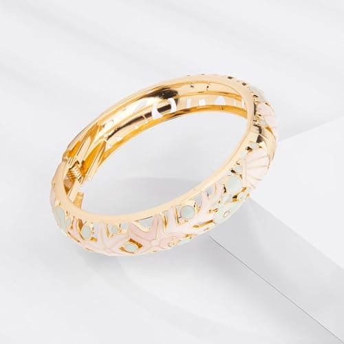 UJOY Enamel Bracelets Pack of 5 Colorful Cloisonne Rose Gold Flower Engraved Bangles for Women Jewelry Gift Pack in a Box 5PCS thumbnail 3