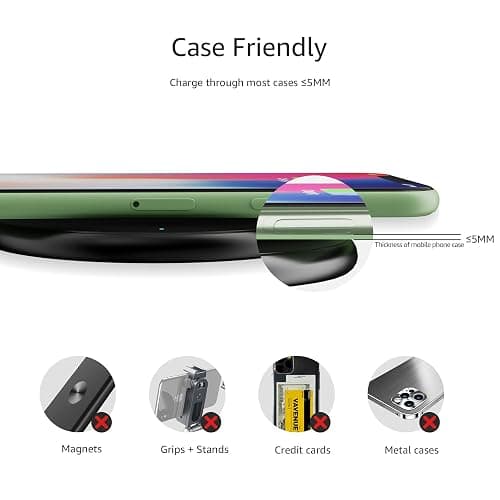 Amazon Basics 15W Qi Certified Wireless Charging Pad for iPhone 16/15/14/13/12/11/X, Samsung and More, with USB Cable, Black thumbnail 5