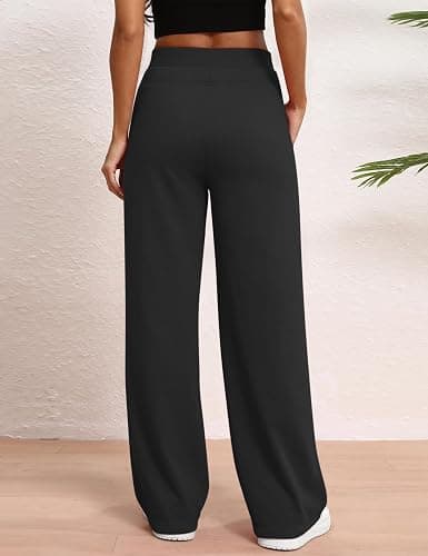 HeSaYep Women's Wide Leg Sweatpants Double Waisted Baggy Sweat Pants with Pockets thumbnail 2