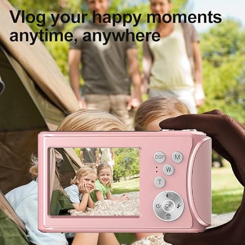 Digital Camera 1080P FHD 64MP with 2.4" LCD Screen,18X Digital Zoom, Compact Portable Vlogging Camera with 64gb SD Card and Type-C OTG Adapter for Kids Teen Students Beginner (Pink) thumbnail 3