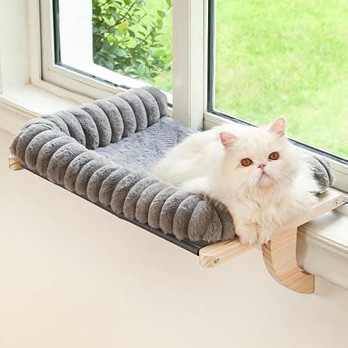 valigogo Cloud-Soft Cat Window Sill Perch with Zipper Designed Cushioned Bed, Supportive Cat Window Seat with Premium Solid Wood & Sturdy Metal Frame, Pet Hammock Bed for Large Cats (Large, Gray) - Image 1